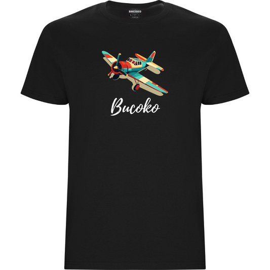 Мъжка тениска - Черно - Рисуван самолет